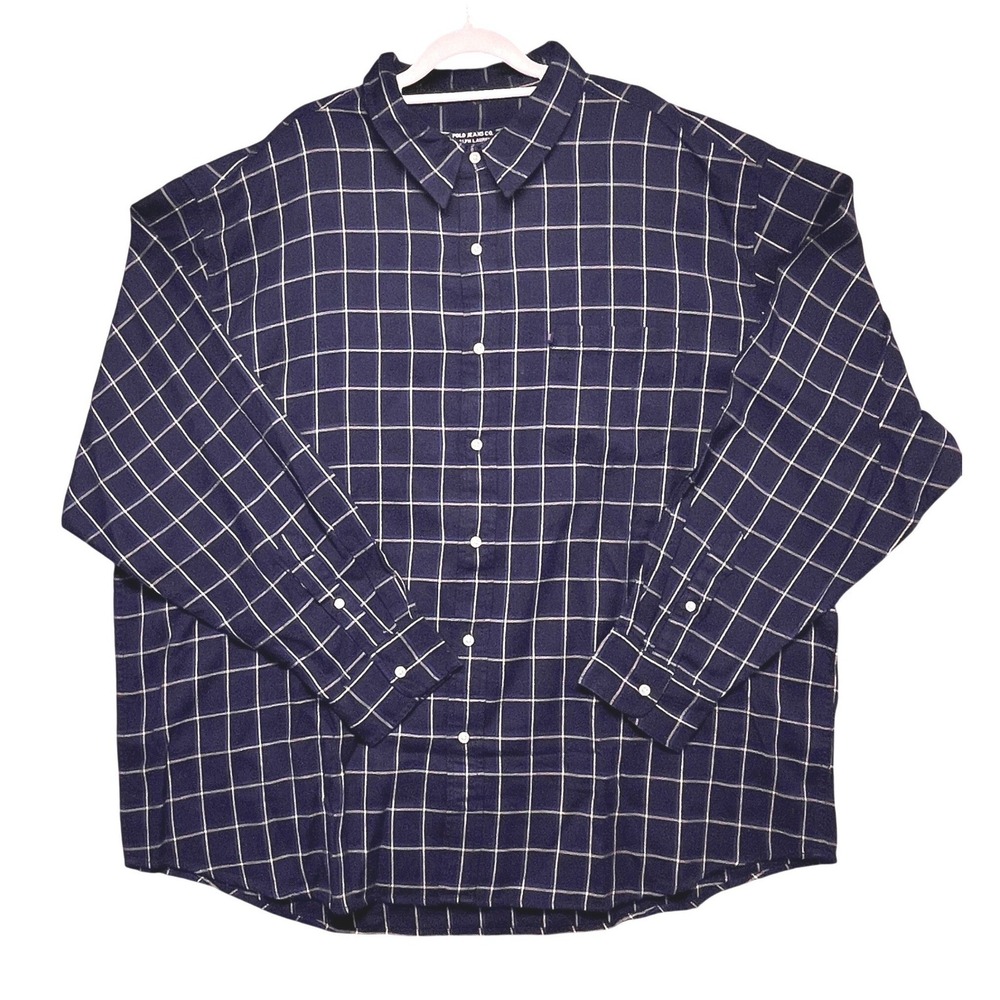 Polo Jeans Co Ralph Lauren Mens Button Up Shirt 3XT Navy‎ Blue Grid Plaid NWT